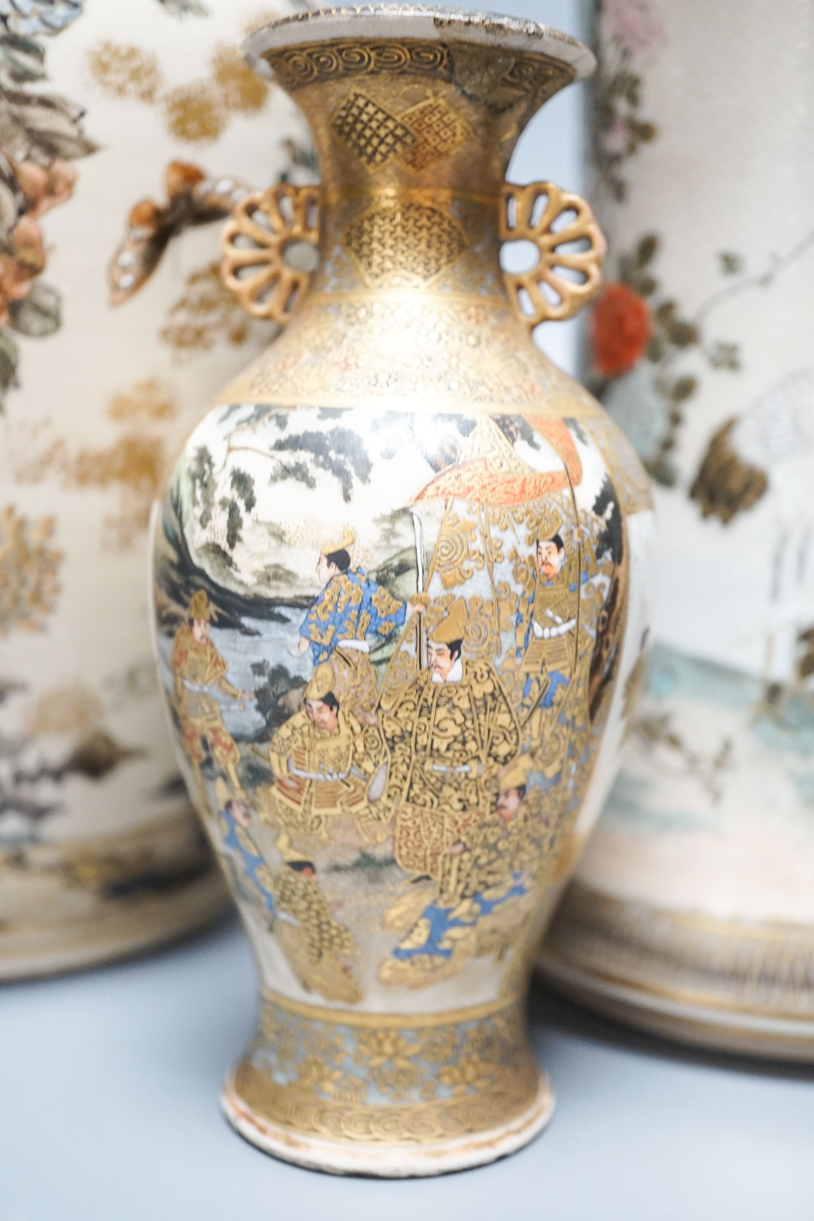 A group of Japanese Satsuma pottery vases, Meiji period, tallest 24.5cm